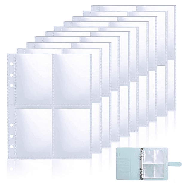 Fundas para tarjetas fotográficas para carpetas A5 de 6 anillos, 30 piezas ultra-claras fundas para tarjetas comerciales de 2,5x3,5 pulgadas, fundas para tarjetas fotográficas Kpop de doble cara