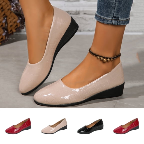 Miluxas Women's Ballet Flats Business office Work Dress Shoes Low Wedge Round Toe Slip-Ons Comfortable Dressy Casual Flats for Women Red 9.5(43)