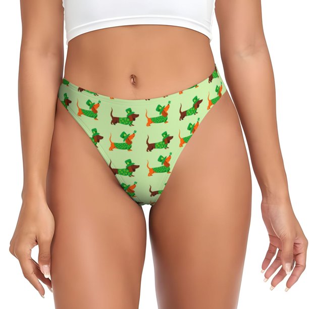 Fotbe dogs St Patrick's Day Tanga Sin Costuras para Mujer con Estampado – Panties Invisibles, Transpirables y Cómodos para Uso Diario-4X-Large