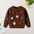 thumbnail image 2 of WUANDIXFA Chandail à Col Rond en Coton Doux Mignon Fait à la Main Fleur Chandails Tricotés pour Enfants Chandail Extensible Café, 3-4 Ans, 2 of 6
