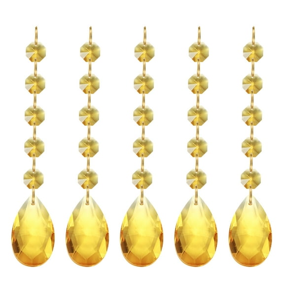 Uxcell Teardrop Crystal Chandelier Pendants Beads, 5 Pack 135mm Length 38mm Prisms Parts Beads Gold Tone