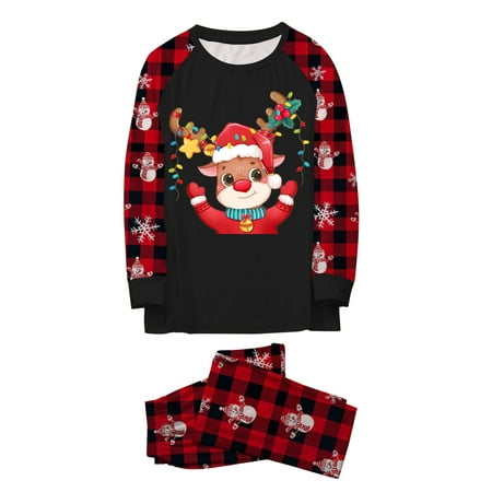 

TAIAOJING Christmas Pajamas for Family Pjs Matching Sets Adult Mom Outfit Christmas Deer Print Plaid Long Sleeved Trouser Set Soft Holiday Sleepwear