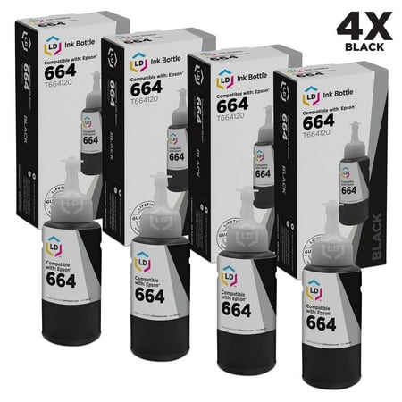 LD Compatible Epson 664 / T664 / T664120 Set of 4 Black Ink Bottles for use in Expression ET-2500, ET-2550, ET-2600, ET-2650 & WorkForce ET-16500, ET-4500, ET-4550