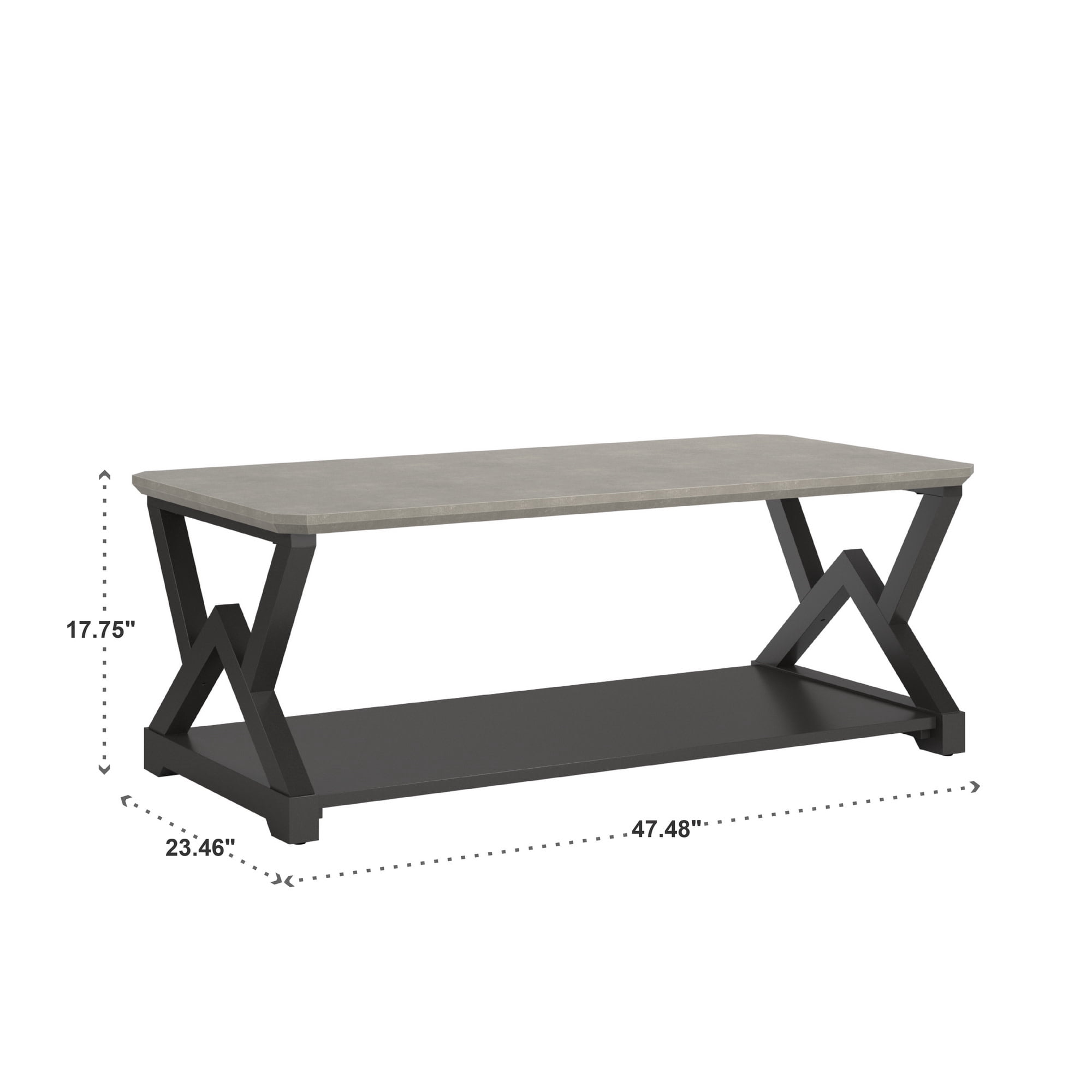 Weston Home Cuenca Black Finish Light Grey Fiber Cement Top Coffee Table