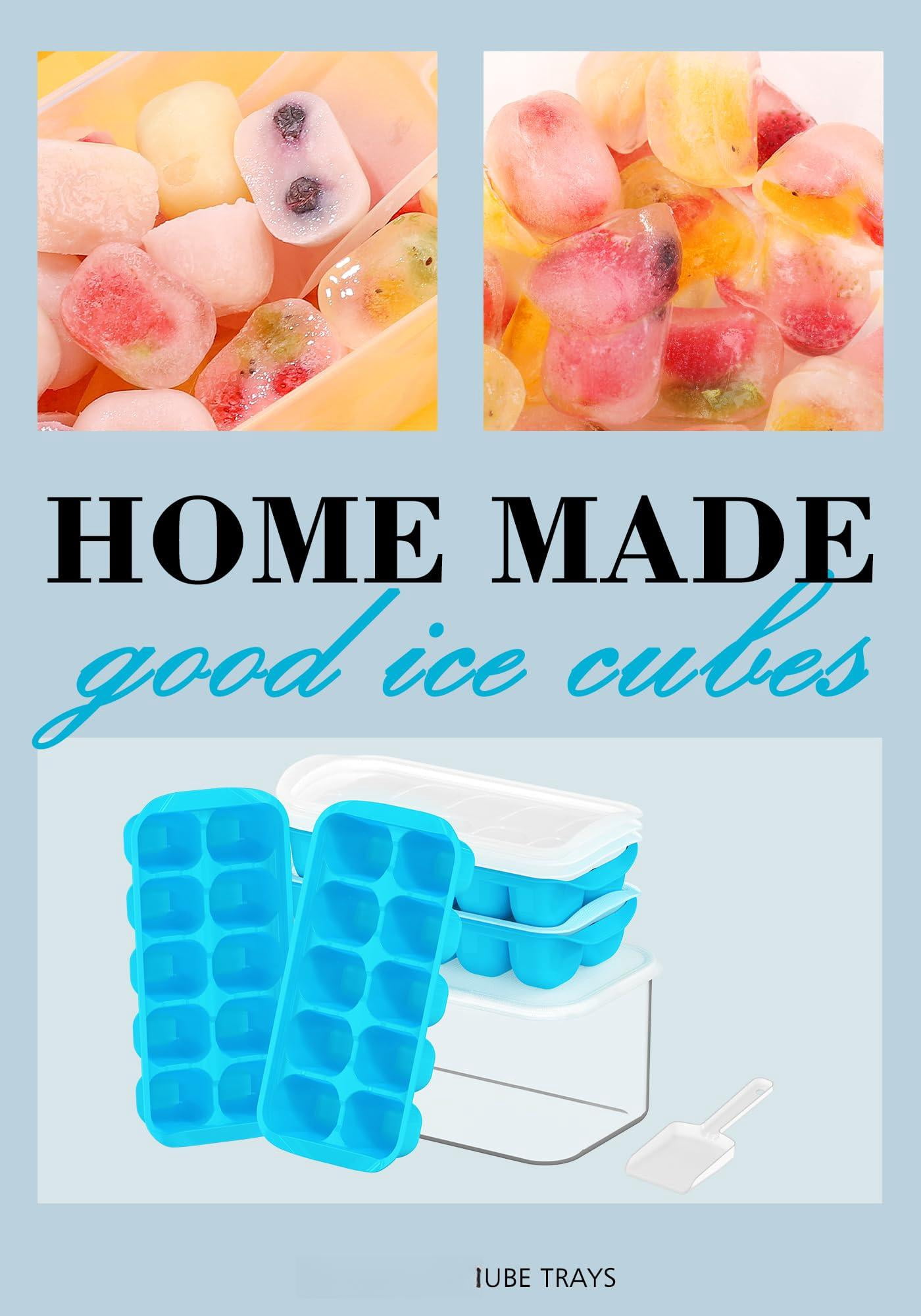 Ice Cube Tray With Lid And Bin - 4 Pack Bucket Kits  Stackable Silicone Trays For Freezer Easy Pop Out Bpa Free Cocktail Coffee Soup Food Rv Kitchen