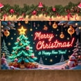 thumbnail image 3 of Neon Light Christmas Banner Christmas Tree Merry Christmas Display Colorful Ornaments Snowflake Pattern Xmas Backdrop for Christmas Party New Year Celebration Holiday Gathering, 3 of 9