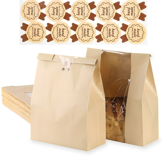 30 Pack Paper Sourdough Bread Bags for Homemade Bread with Seal Sticker, Large Bakery Bags with Clear Window, Bread Loaf Bags for Cookie Baked Food Packaging Storage (12.2 x 8.2 x 3.9 Inch)