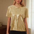 thumbnail image 2 of Adeawade Womens T Shirts Shiny Glossy Solid Color Turtleneck Short Sleeve Tee Shirt Top Adorable Clothes Yellow Xl, 2 of 9