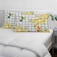 thumbnail image 3 of Spring Forsythia Flowers Pillow Covers, Linen Long Throw Pillow Case, Yellow Floral Hummingbird Gray Plaid Holiday Pillow Protector Decorative Cushion Cover for Living Room/Bedroom 24" x 36", 3 of 8