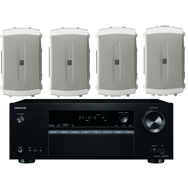 Onkyo 5.2 Channel Full 4K Bluetooth AV Home Theater Receiver + Yamaha High-Performance Natural Surround Sound 2-Way Indoor/Outdoor Weatherproof Speaker System (Set Of 4)
