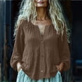 thumbnail image 2 of Staron Spring Summer Fall Linen Shirt for Women V-Neck Button Down Short Sleeve Casual Loose Blouse Top, Brown M, 2 of 6