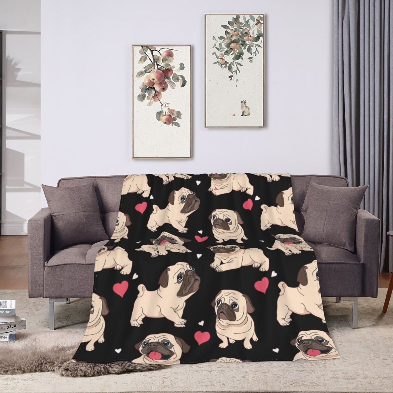 Wijzvio Pug Dog Throw Blanket Soft Fuzzy Fleece Blanket For Couch Bed Living Room Decoration 50"X40"