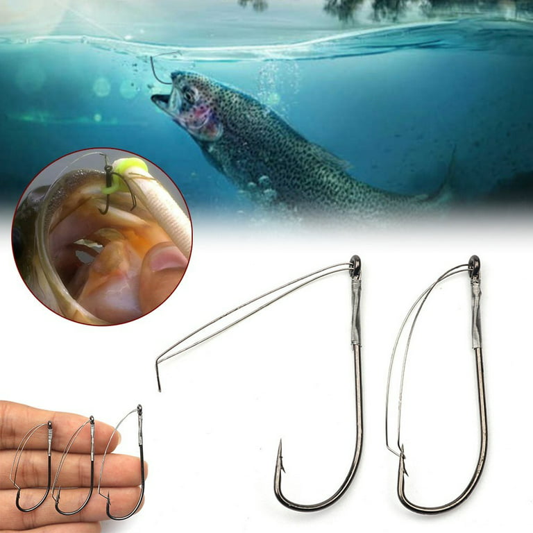 Gerich 10 Pcs Weedless Barbed Fishing Hook Bass Single Worm Hook Lure Bait  Holder 