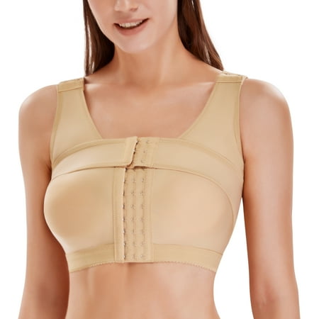

Irisnaya Postoperative Support Sports Bra Front Closure Racerback Removable Padded Bra for Women Compression Shapewear Tops(Beige XX-Large)