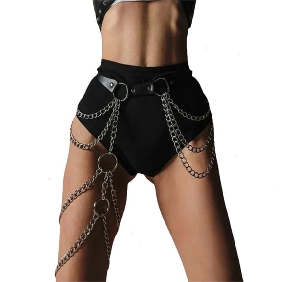 NANMELX Black Adjustable Harness with PU and Metal Chains for Parties Clubs