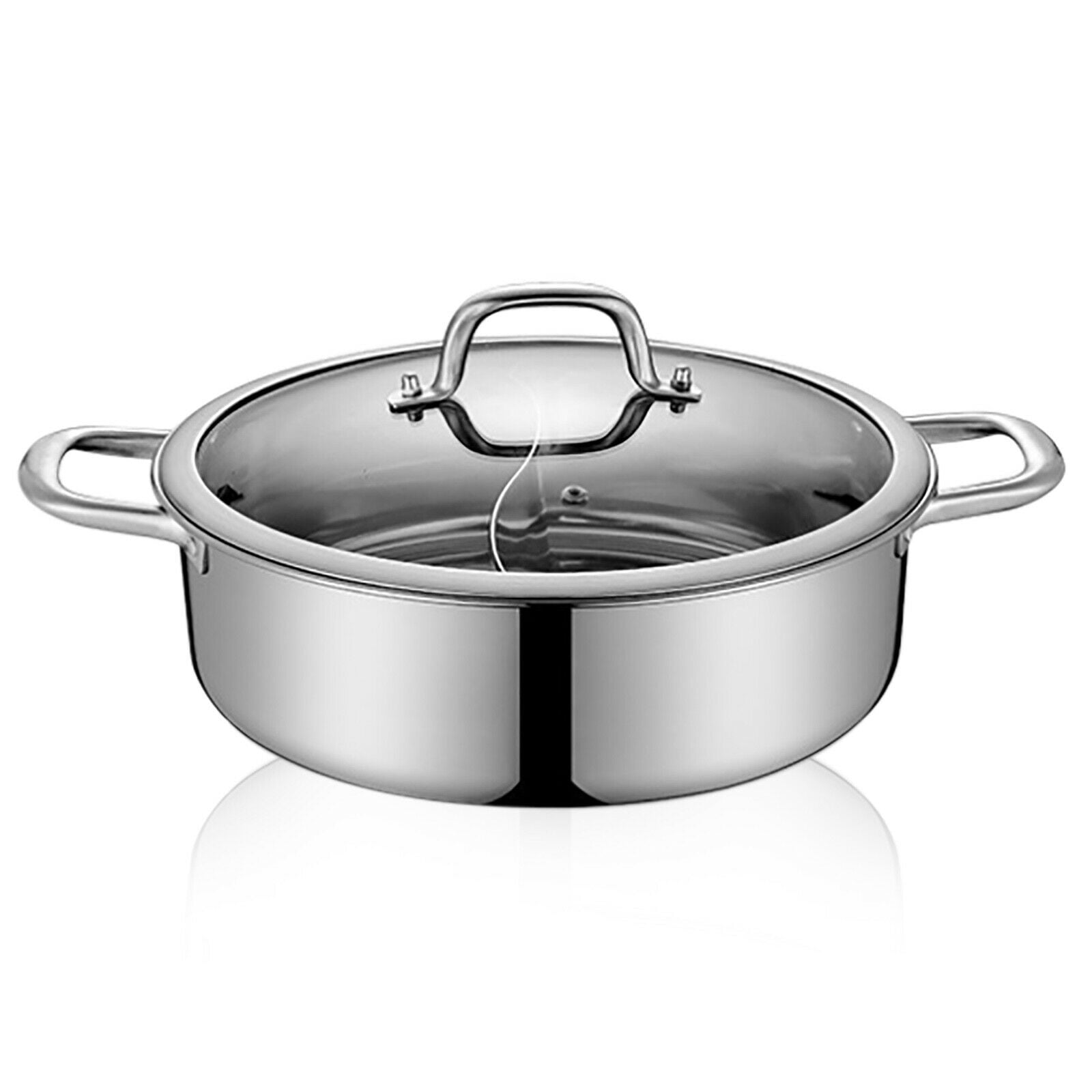 DENEST 304 Stainless Steel Shabu Dual Sided divider Cooking Soup Hot Pot Cookware with Lid