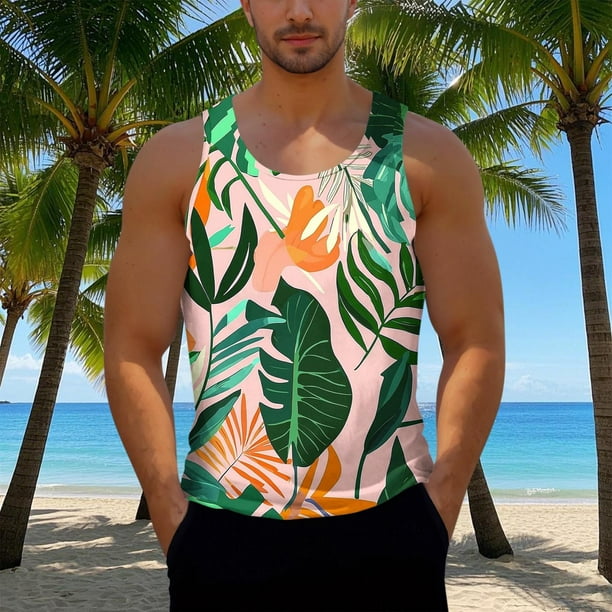 Camiseta sin mangas de cuello redondo para hombre, informal, a la moda, con estampado, cuello redondo, sin mangas, deportiva, blusa para hombre