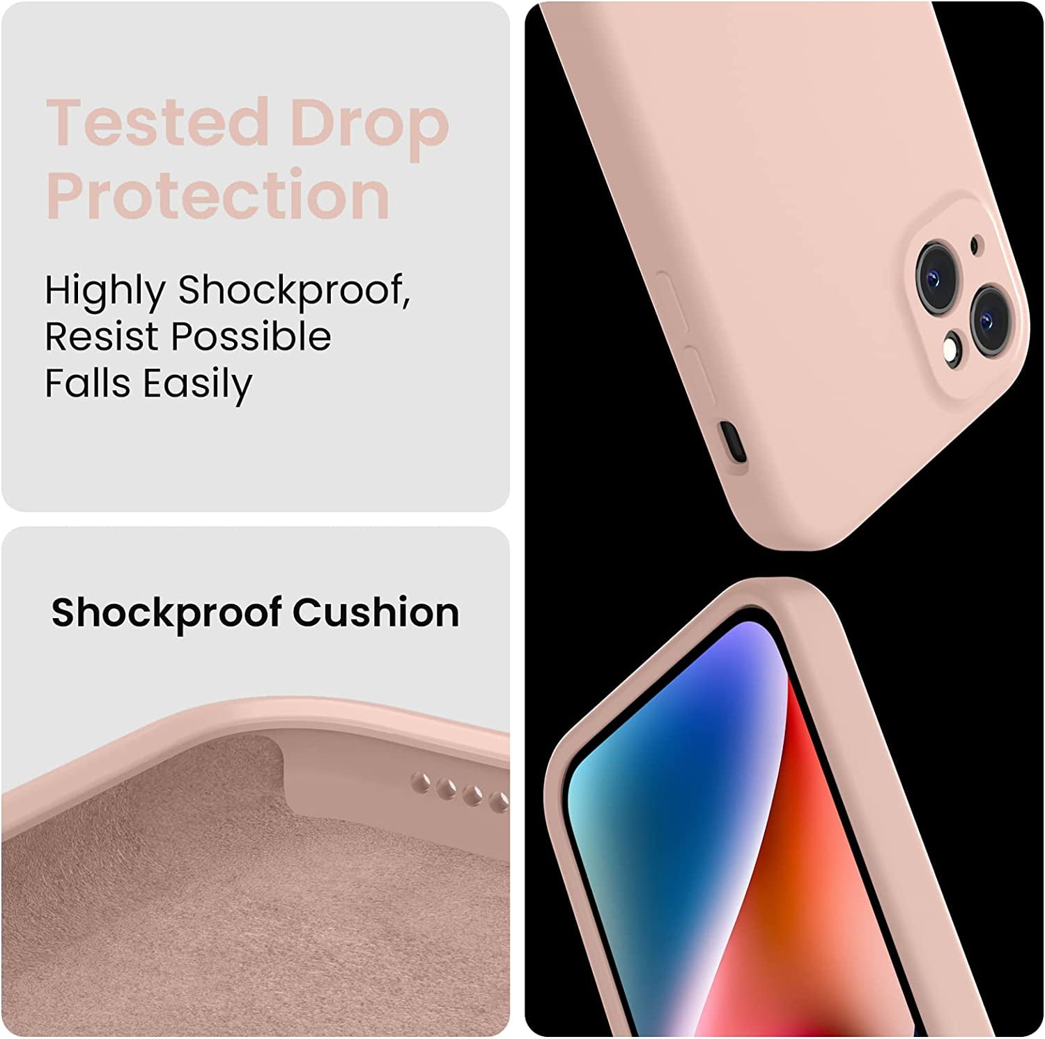 for iPhone 13 Case, Silicone Upgraded [Camera Protection] Phone Case with [2 Screen Protectors], Soft Anti-Scratch Microfiber Lining Inside, 6.1 inch, Pinksand