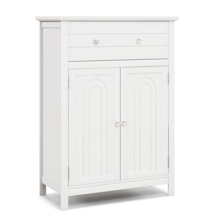 Forclover Bathroom Floor Cabinet  Free Standing Wooden Storage Cabinet with Large Drawer and Cabinet  2 Doors  3 Heights Adjustable Shelf  Storage Organizer for Bathroom Living Room  White