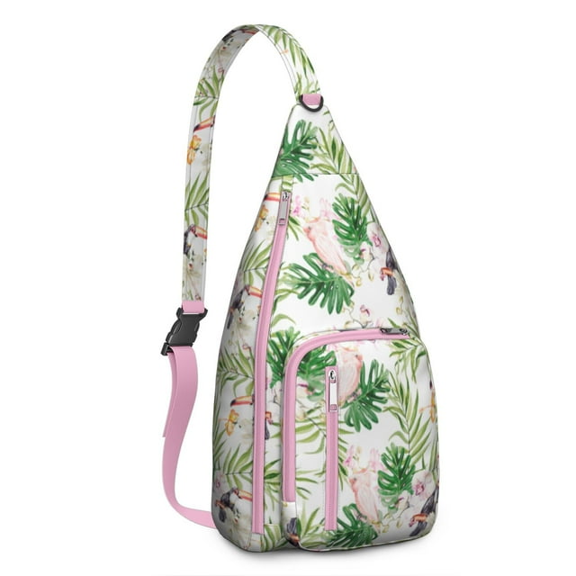 Hawaiian Print Sling Backpack - Colorful Monstera & Palm Leaf Design Crossbody Bag, Fashionable Multi-Functional Pack