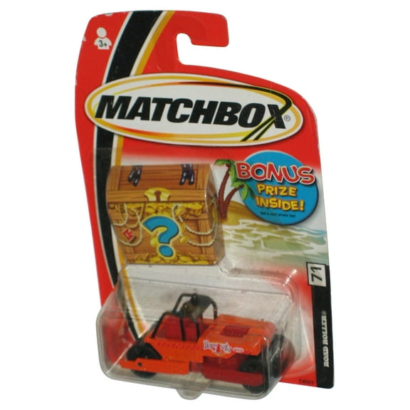 Matchbox Road Roller (2004) Orange Toy Vehicle #71 w/ Treasure Chest