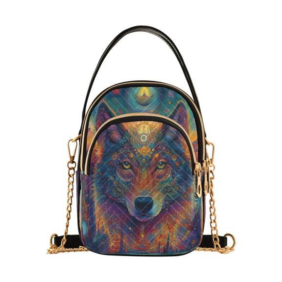 ALAZA Chain Crossbody Bags for Women Wolf Bohemia Shoulder Handbag Phone Purse
