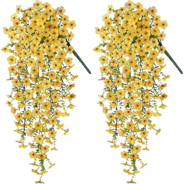 Artificiales Flores Colgantes con Hojas de Seda Resistentes a los Rayos UV, Paquete de 4 Enredaderas Violetas Falsas