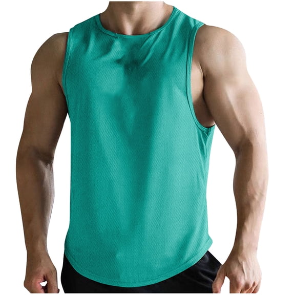 tarylea Men's Tank Tops Crew Neck U Shaped Hem Crop Tops Solid Color Sleeveless Shirts Casual Loose Breathable Summer Workout Tops