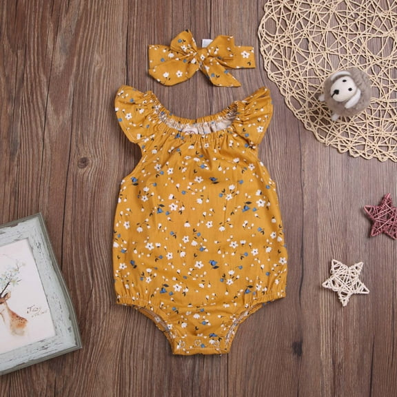 SDJMa Newborn Baby Girl Clothes Toddler Baby Girl Summe Summer Solid Color Round Neck Pullover One-piece Romper