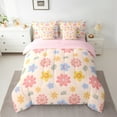 thumbnail image 2 of jejeloiu Kawaii Flower Daisy 7pcs Bedding Comforter Set,Natural Botanical Theme Queen Bedding Sets,Pink Blue Orange Queen Sheet Sets For Children,Microfiber Bedroom Decor Reversible, 2 of 8