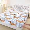 thumbnail image 3 of Manfei Kawaii Dog Fitted Sheet Queen, Dachshund Lover Bedding, Light Blue White, 3-Piece, 1 Fitted Sheet and 2 Pillowcases, 3 of 6