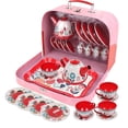 thumbnail image 1 of Juego de té Blateno para niñas pequeñas, juego de juguetes de princesa para la hora del té, tetera, platos, postre y estuche de transporte, juego de cocina de simulación, juego de té de hojalata,, 1 of 3