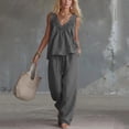 thumbnail image 4 of Women's 2 Piece Outfits Lounge Sets Women's Summer Solid Color V-Neck Shirt Top With Pocket Casual Shorts Set Gray M, 4 of 6
