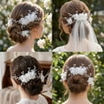 thumbnail image 3 of MIALLO White Fabric Flower Hair Comb and Hair Pins Set, Elegant Handmade Pearl & Crystal Headpiece for Prom, Weddings and Daily Wear, 3 of 6