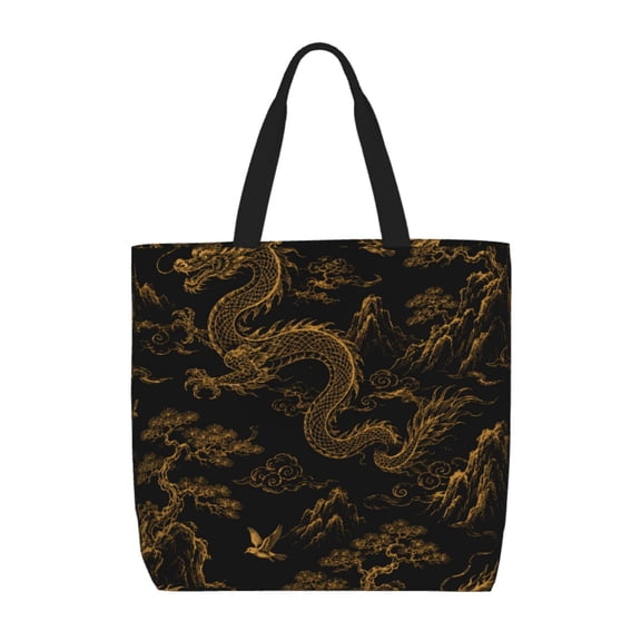Golden Dragon Mountain Scenic Art Tote Bag Reusable Shoulder Handbag Top Handle Purse for Shopping Work