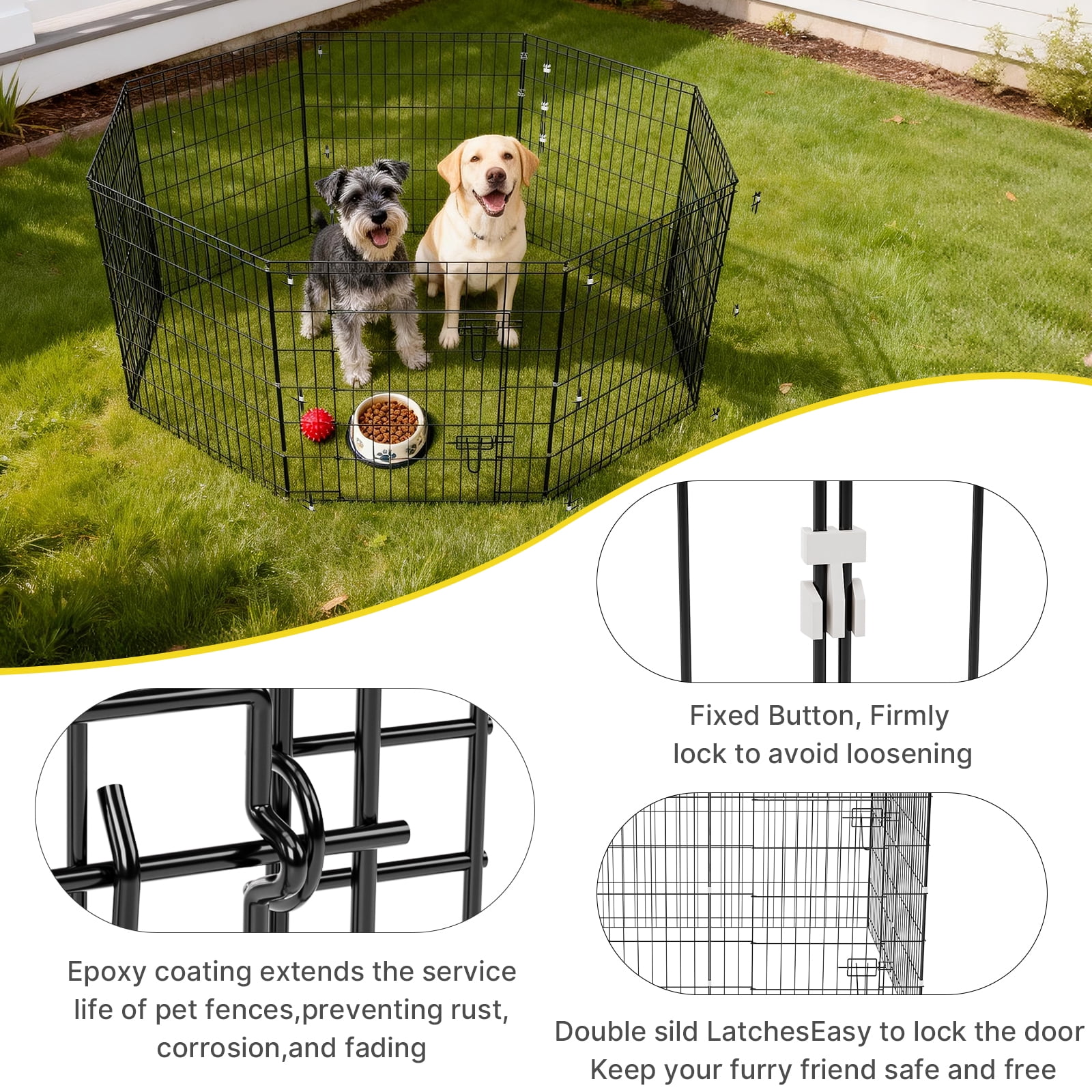 ZephyPaws Foldable Dog Playpen Pet Fence for Yard 36in Dog Pens for Inside,8 Panels Puppy Playpen
