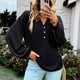 thumbnail image 3 of Camiseta holgada de punto con cuello en V para mujer Otoño Invierno Color sólido para vacaciones de ocio, 3 of 6