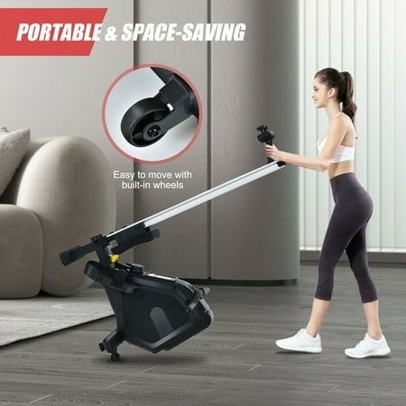 Costway - Folding Magnetic Rowing Machine with Monitor Aluminum Rail 8 Adjustable Resistance - Black