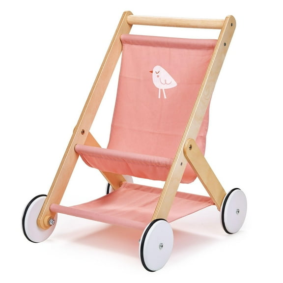 Mentari Toys - Baby Doll Stroller - Wooden Baby Doll Furniture Pink Stroller - Miniature Pretend Play Doll House Accessories - Age 3 