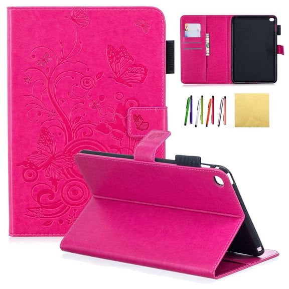 iPad Mini 4 Case, Allytech Emboss Butterfly PU Leather Cover Folio Flip Case Stand with Credit Card Slots & Strong Magnetic Clasp for iPad Mini 4 7.9 inch Display, Rose