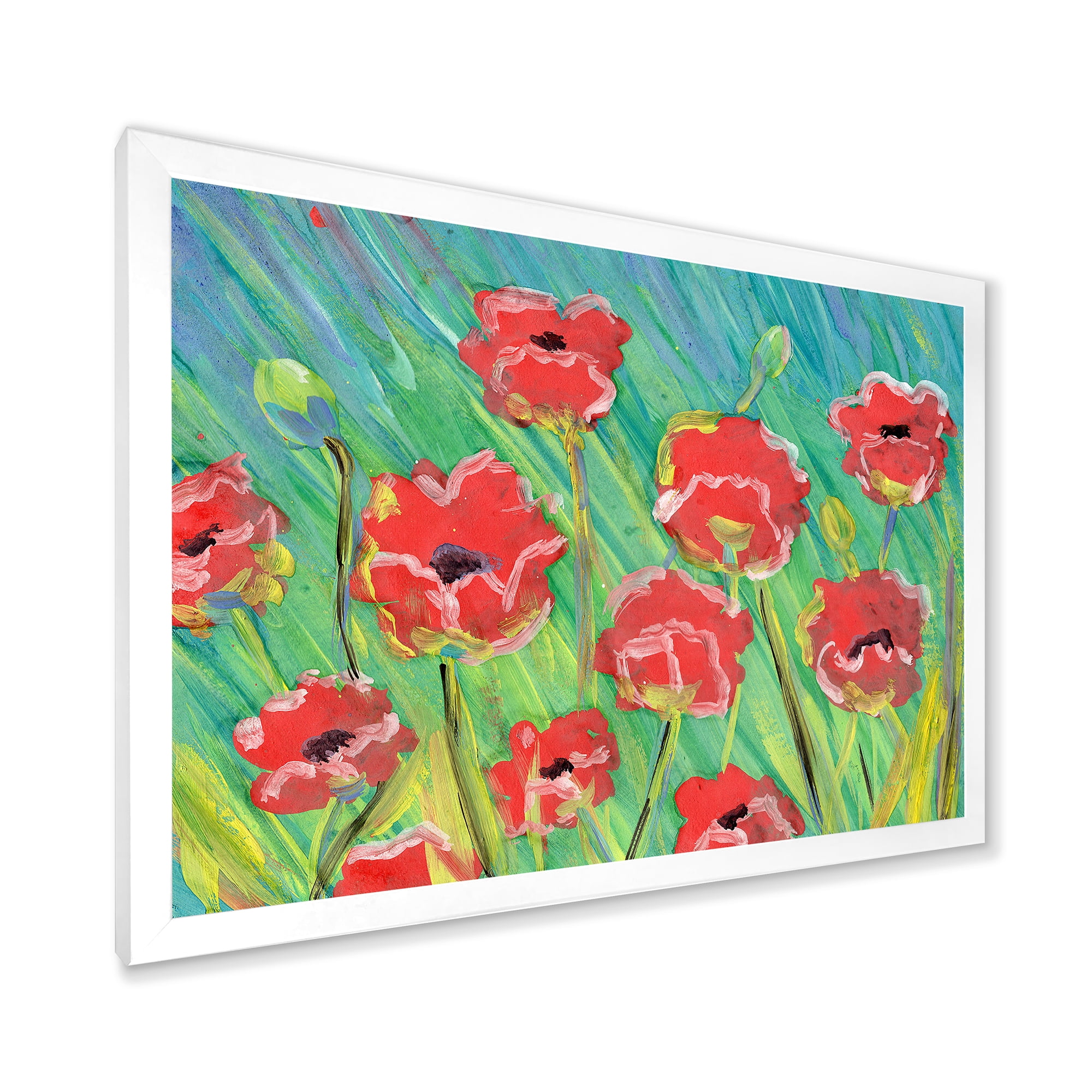 Designart 'Gouache Of Blooming Red Poppies' Traditional Framed Art Print