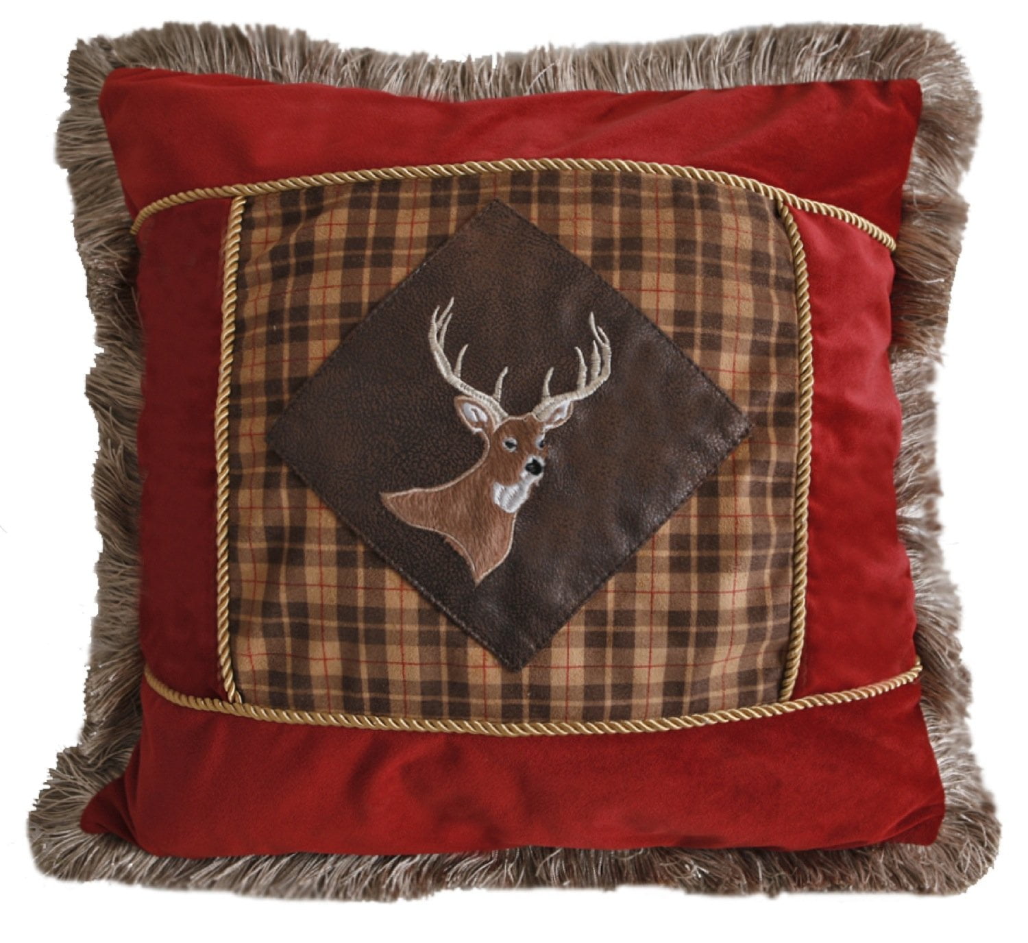 Carstens Red Plaid Buck Rustic Cabin Throw Pillow 18" x 18"