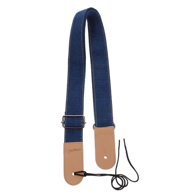 Country Style Cotton Linen & Genuine Leather Strap for Ukulele Shoulder Strap (Blue)