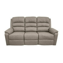 Fery 74 Inch Manual Recliner Sofa, 3 Seater, Brown Burlap Upholstery, Wood