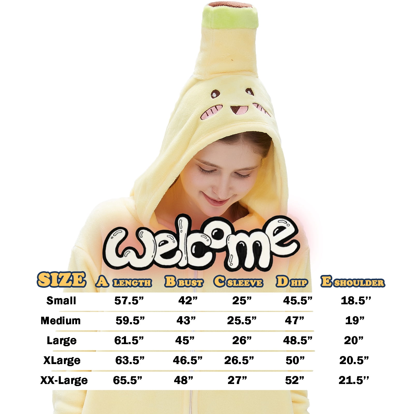SWEETXIN Adult's Banana One-Piece Holiday Family Pajamas Halloween Costume Suit for Women and Men Jumpsuit SizeL