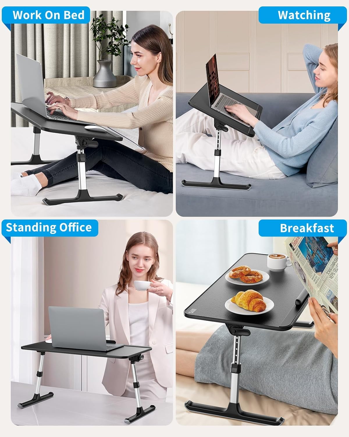 Leather Lap Desk Laptop Bed Tray Table, Adjustable Laptop Stand for Bed, Portable Lightweight Standing Desk for Writing Eating Reading Couch Sofa Floor for Adults Kids (20.5"*11.8",Gray)