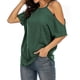 thumbnail image 1 of Camiseta de mujer Qarigey Blusa de manga corta con hombros descubiertos verano Top suelto Verde XXL, 1 of 5