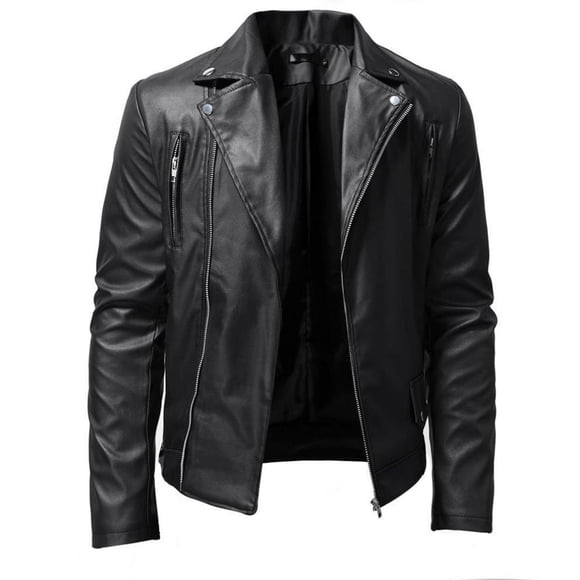 RKSTN Jackets for Men Leather Jacket Fashion Stand Collar Punk Motorcycle Washed Leather Long Sleeve Hoodless Casual Outwear & Jackets Fall and Winter Long Sleeve Jacket Coats