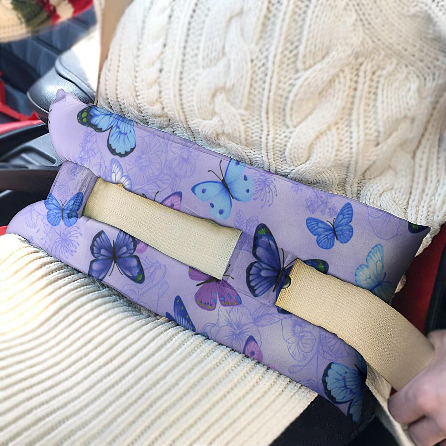 Dreamy Butterfly Print Seatbelt Pillow - Post-Surgery Recovery Cushion for Mastectomy & Heart Procedures - Soft Floral Car Travel Pillow for Women