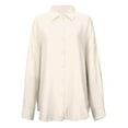 thumbnail image 6 of Nfurl Womens Cotton Button Down Shirts Loose Fit Long Sleeve Plain Shirt Casual Lapel Collar Tops Fashion Going Out Top Beige L, 6 of 7